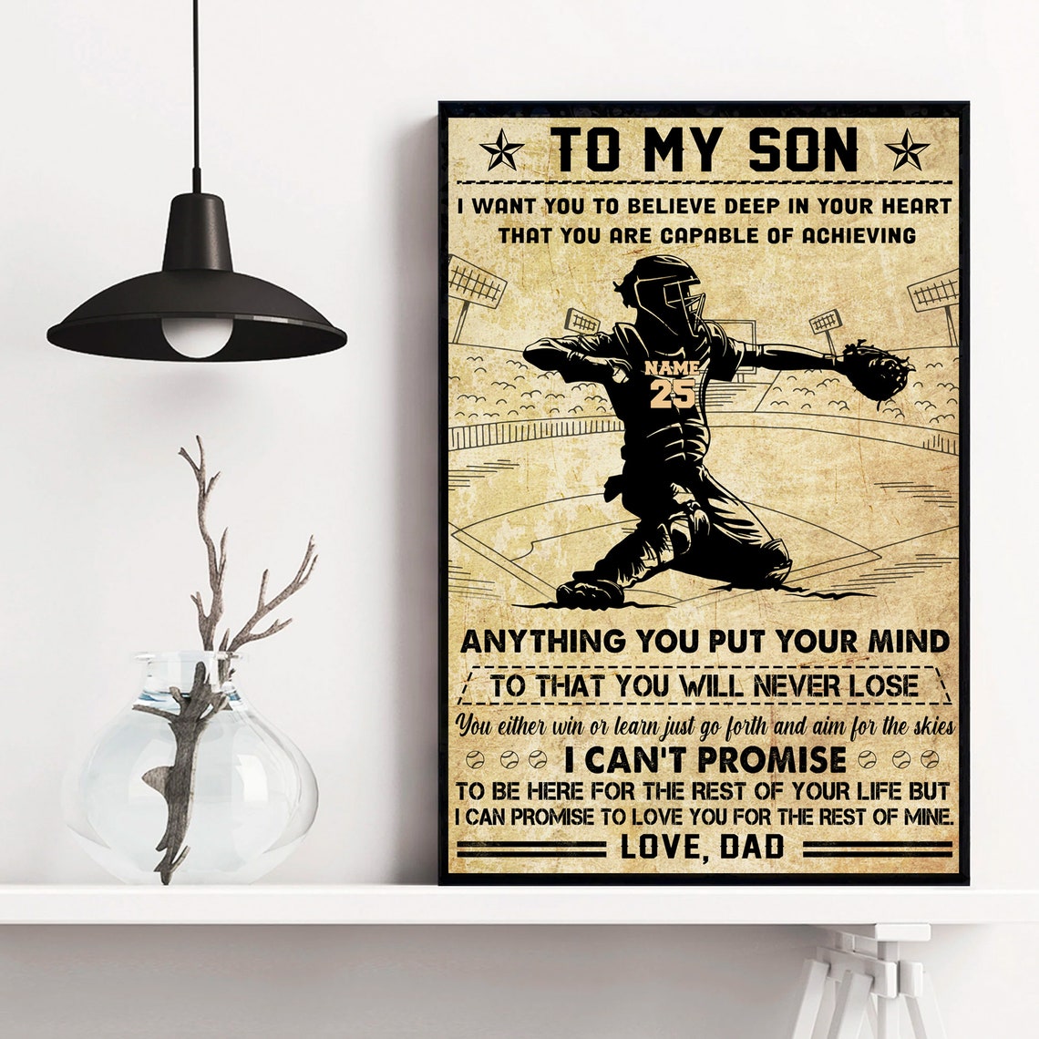 To My Son From Dad Baseball Catcher Love and Motivation Poster - Image 3