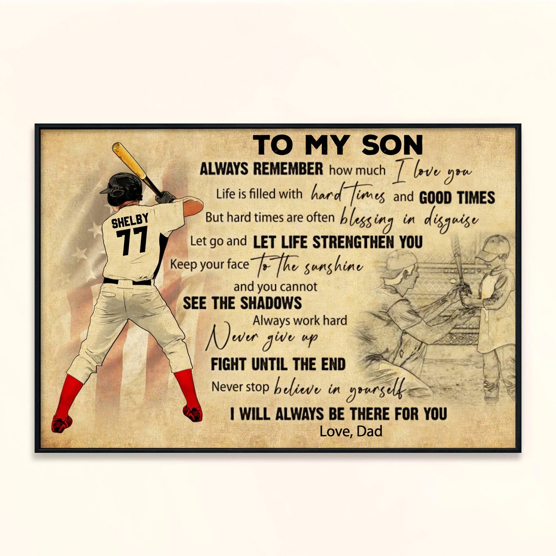 To My Son Baseball Love from Dad Never Give Up Jersey Player Poster