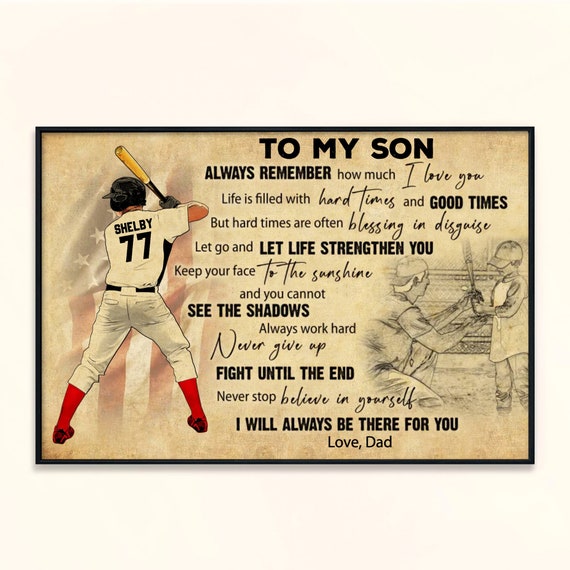Personalized Baseball To My Son Poster Vintage Style Baseball Gifts Baseball Poster Baseball Room Decor