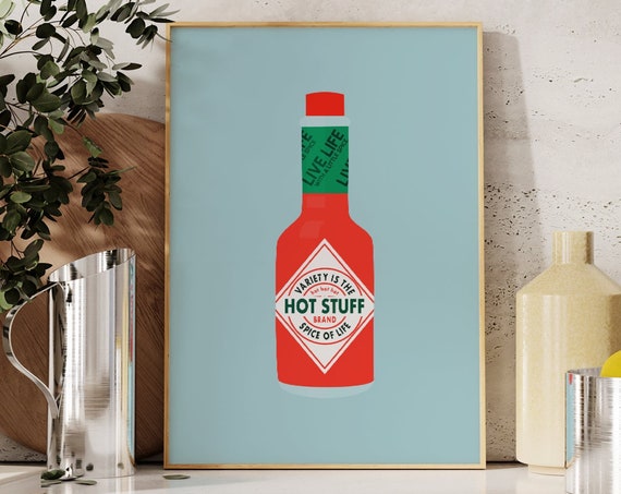 Tabasco Pun Kitchen Hot Sauce Print Unframed Funny Eclectic Illustration Art Print Gift For Friend