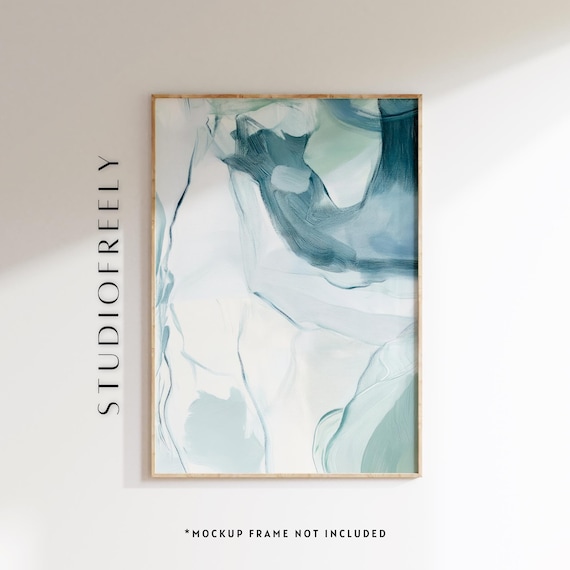 Blue Green Coastal Abstract Watercolor Painting Print Beach Decor