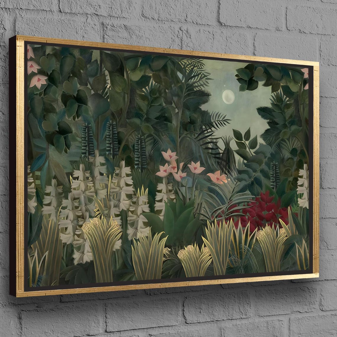 Moonlit Jungle Dense Tropical Foliage Naive Art Style Poster