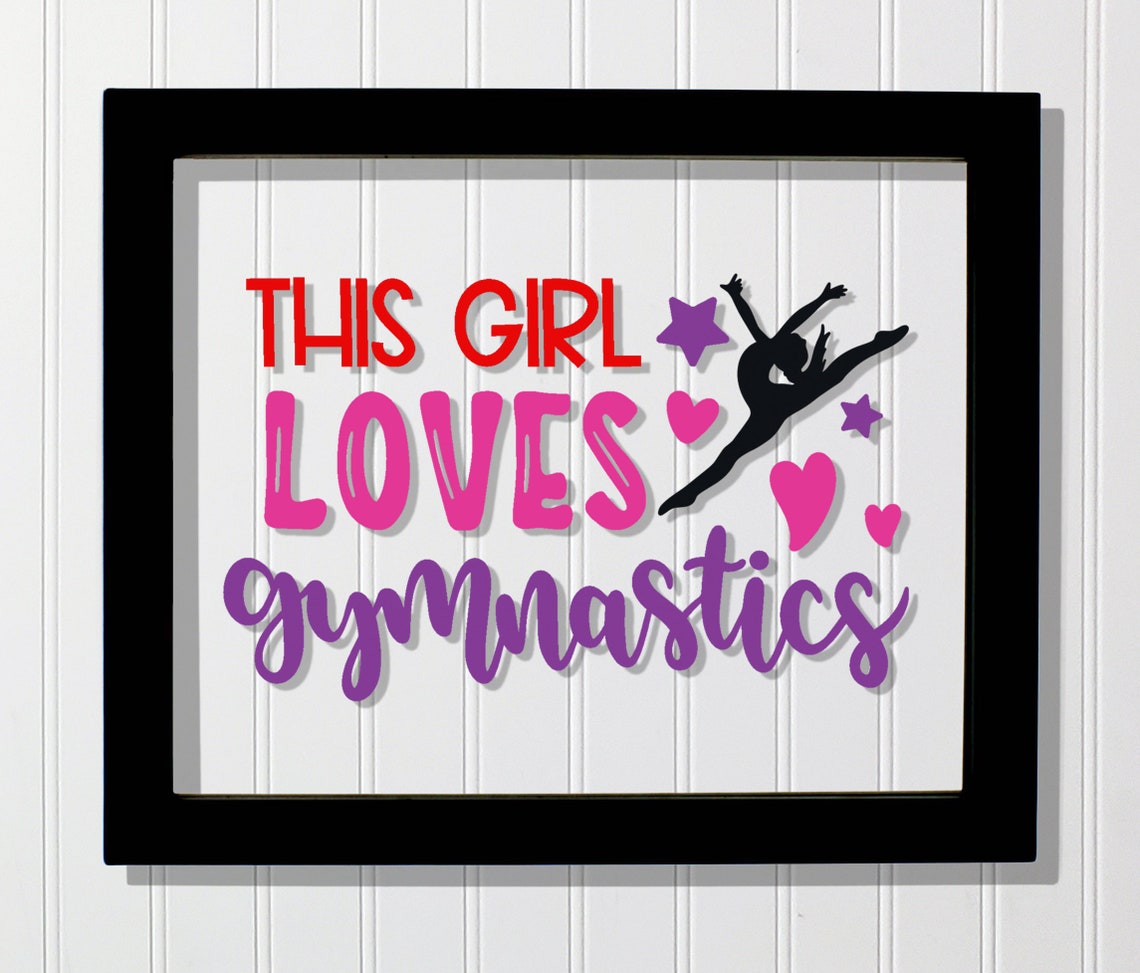 This Girl Loves Gymnastics Quote Poster With Silhouette Hearts Stars