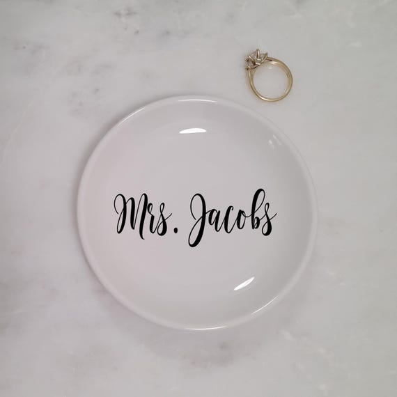 Mrs Engagement Ring Dish Present For Newly Engaged Married Wedding Personalized Customized New Last Name Bridal Shower Bride To Be