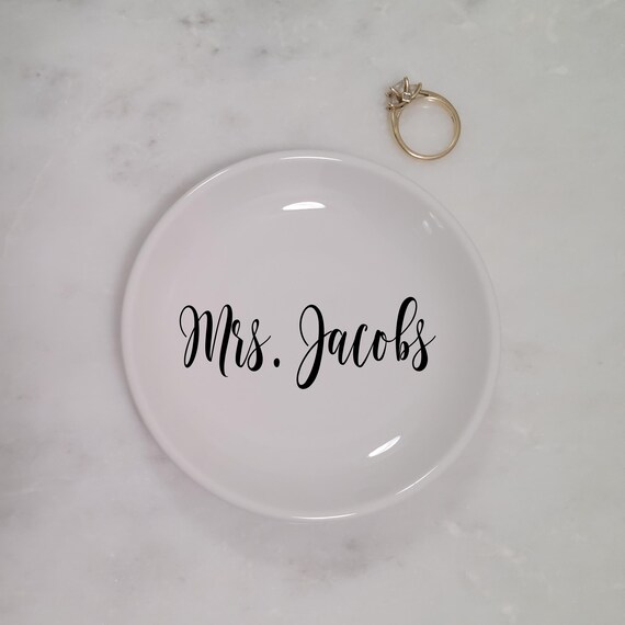 Personalized Mrs Jacobs Ceramic Ring Dish Bridal Shower Poster