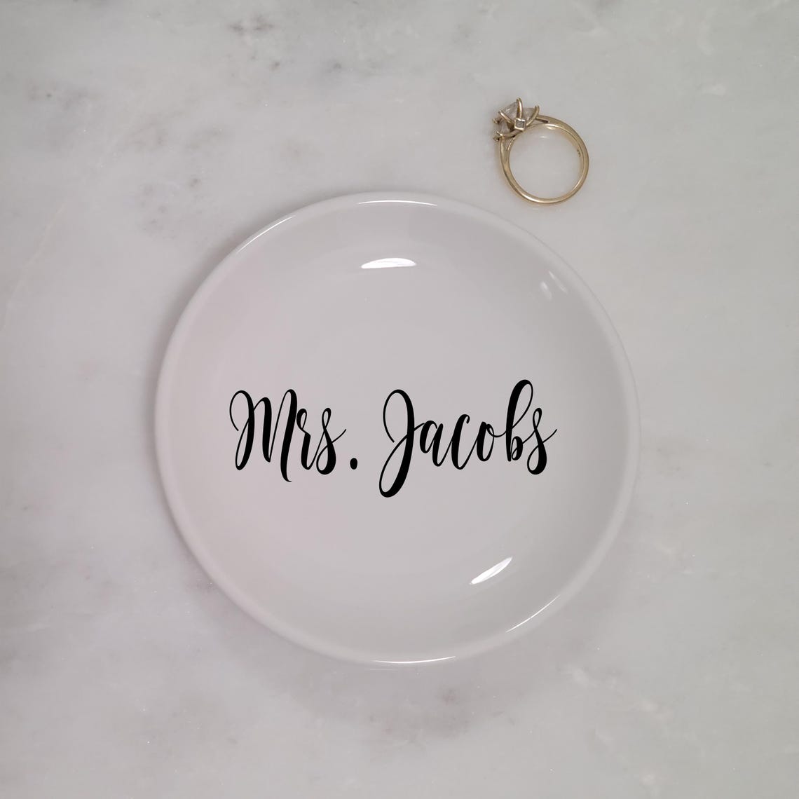 Personalized Mrs Jacobs Ceramic Ring Dish Bridal Shower Poster