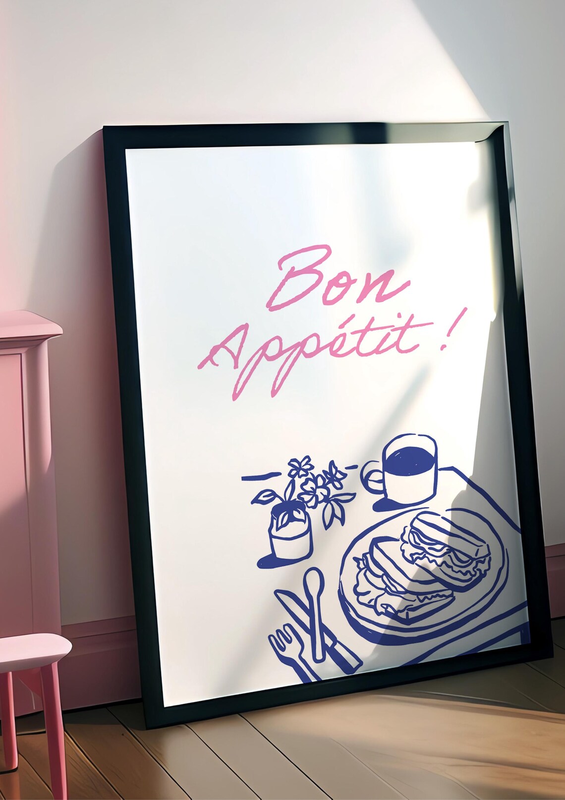Bon Appetit Blue Line Meal Typographic Poster