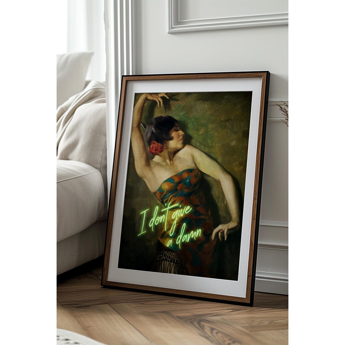 Spanish Dancer Vintage Art With Neon I Don't Give A Damn Poster - Image 4