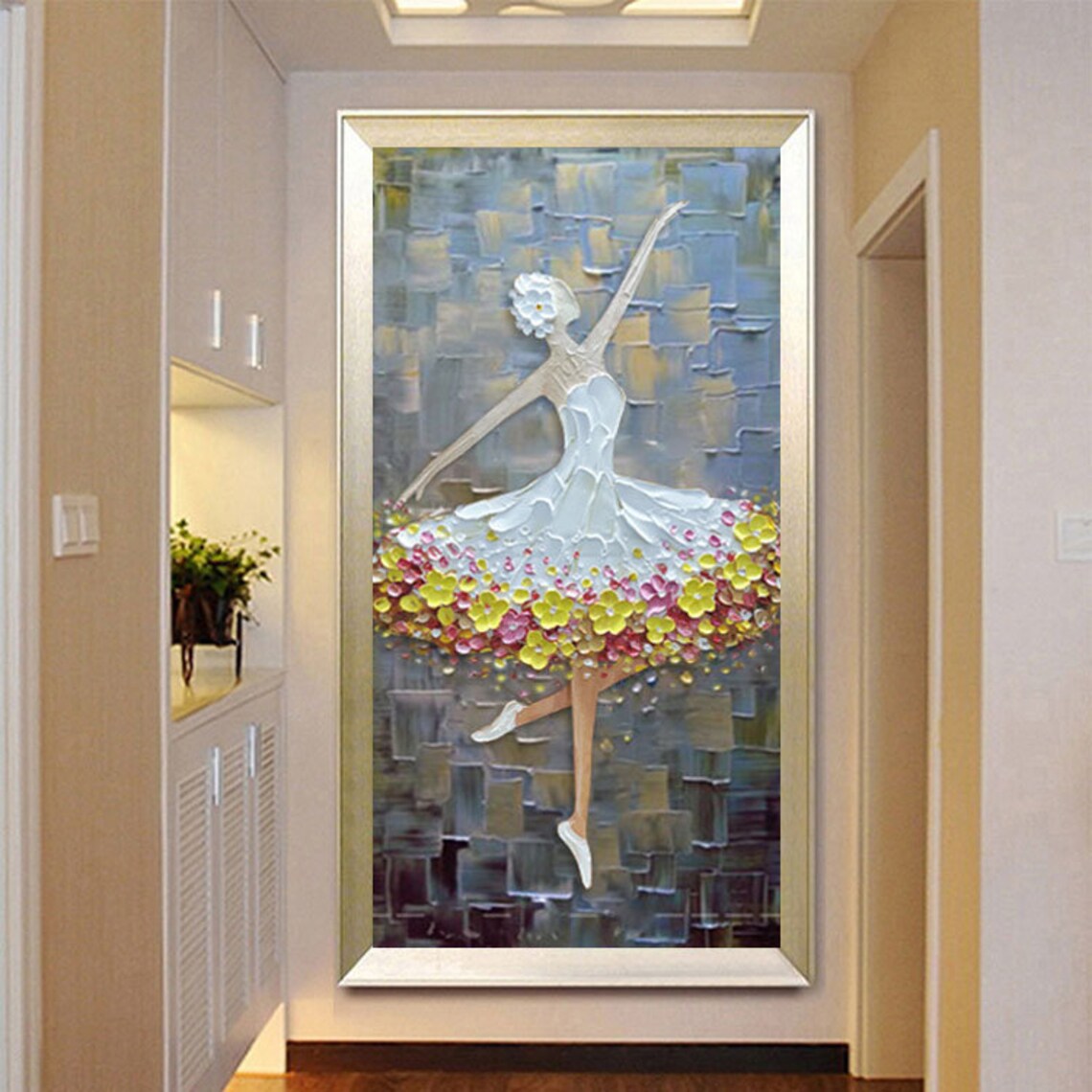 Graceful Ballerina with Flower Tutu Palette Knife Art Poster - Image 4
