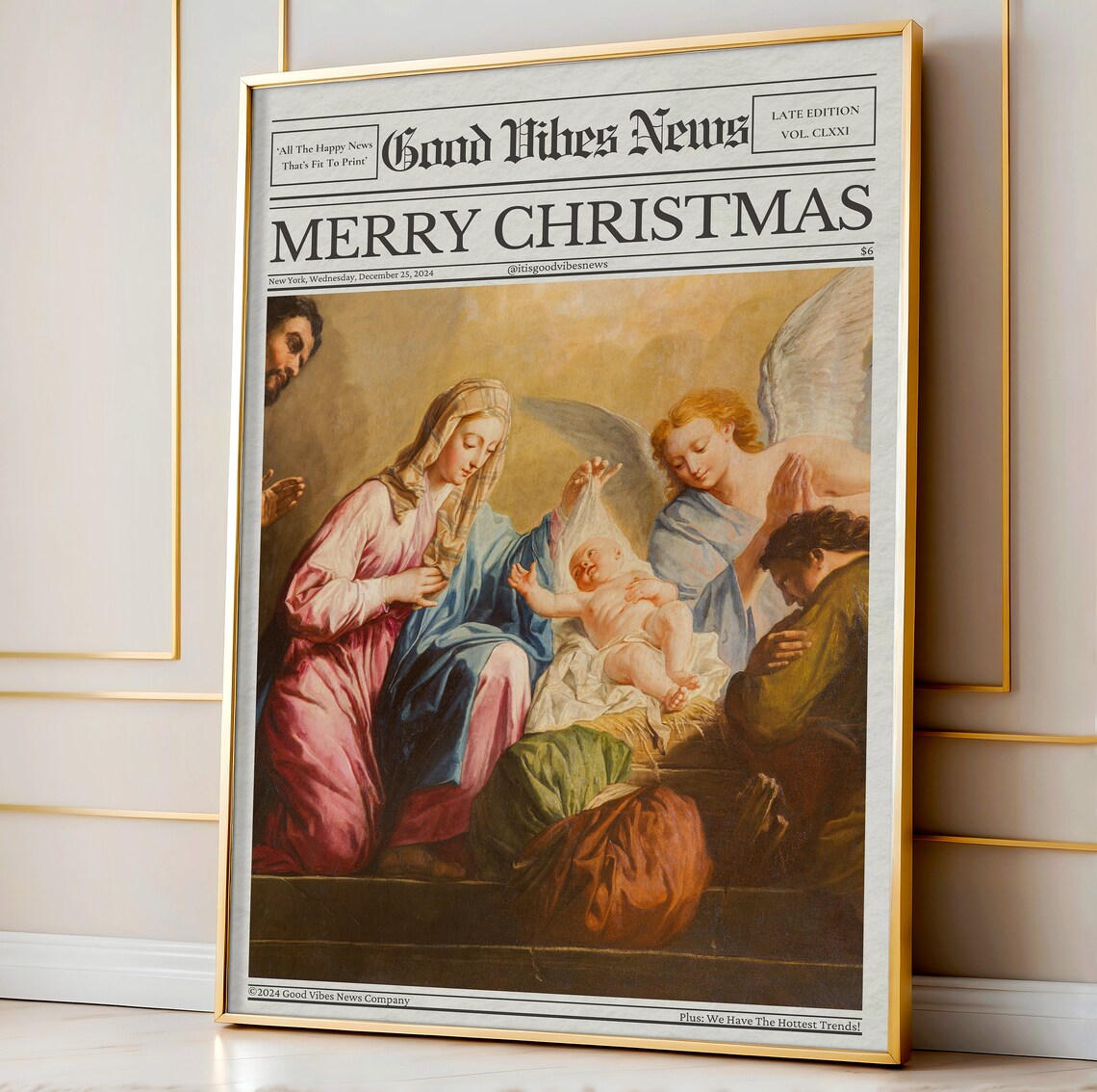 Merry Christmas Newspaper Poster Classic Nativity Painting Religious Art - Image 3