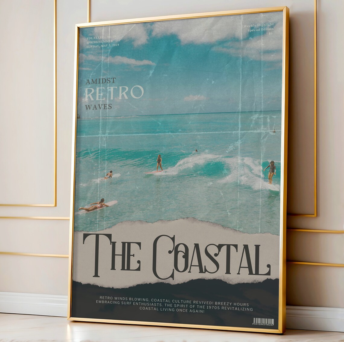 The Coastal Amidst Retro Waves Turquoise Surf Break Surfers Riding 1970s Poster