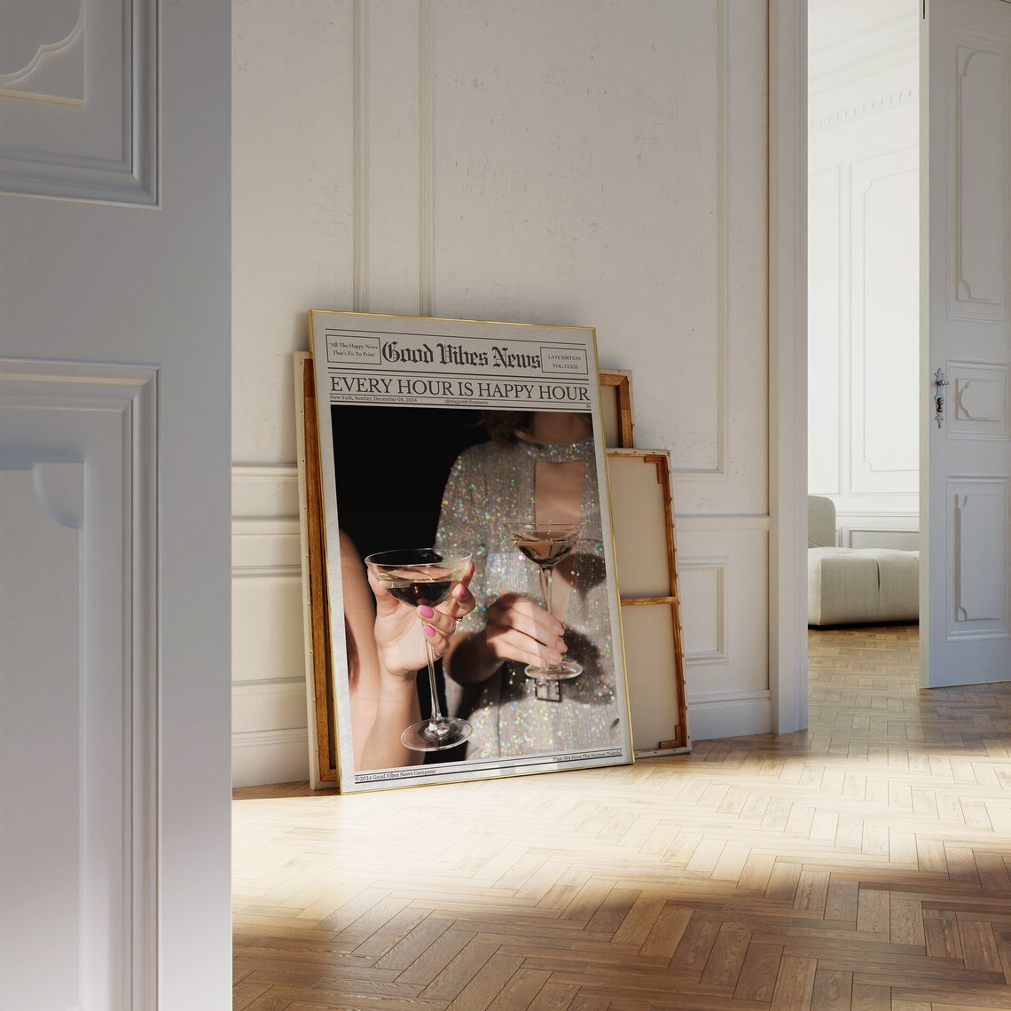 Good Vibes News Every Hour Is Happy Hour Champagne Party Newspaper Poster - Image 2
