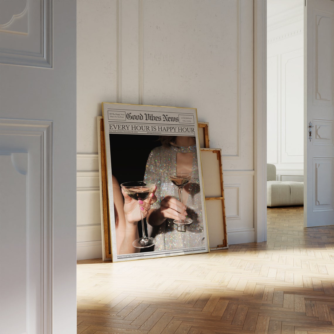 Trendy Newspaper Print Every Hour Is Happy Hour Poster Aesthetic Girly Wall Decor Dorm Wall Art College Girl Gifts Good Vibes News Art - Image 2