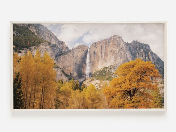 Yosemite Ribbon Falls Waterfall Golden Autumn Trees Photo Poster