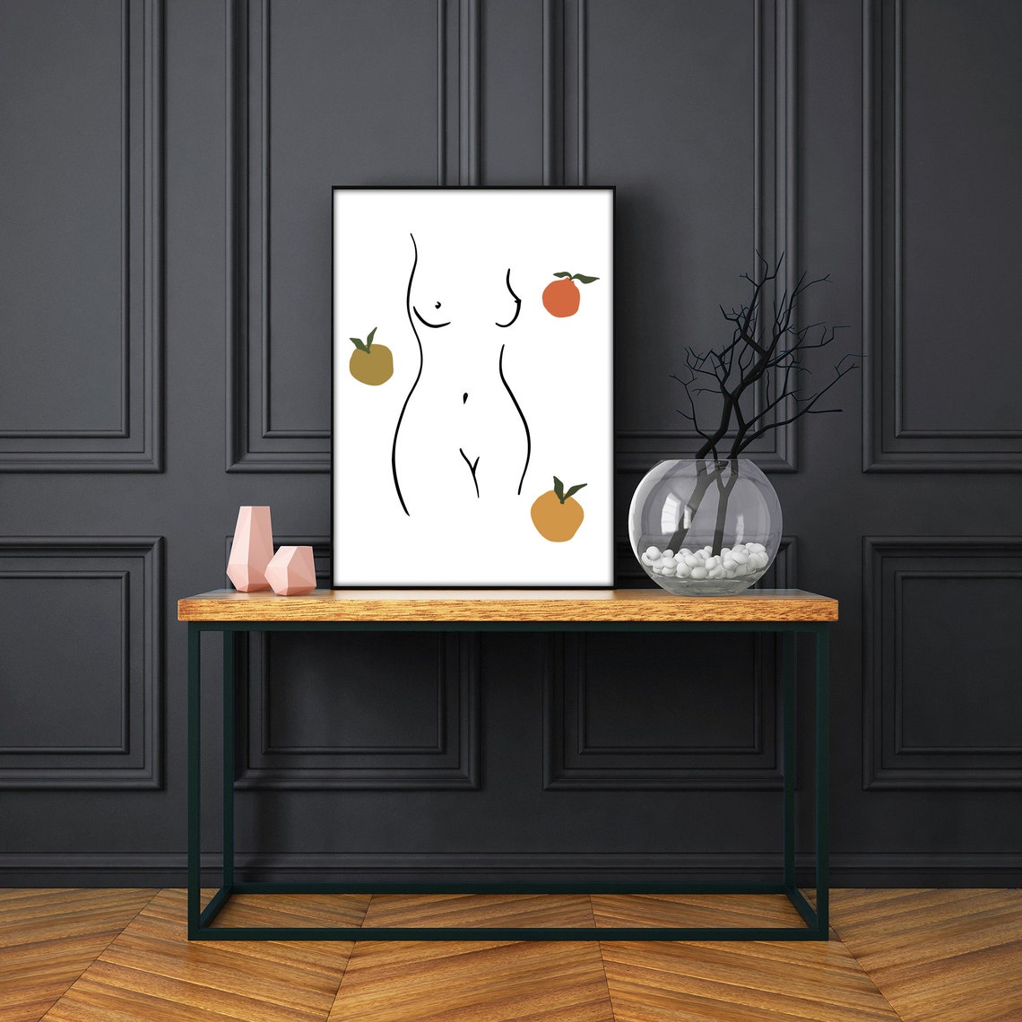 Woman Silhouette Wall Art Nude With Fruits Woman Nude Art Print Single Line Woman Wall Art One Line Woman Drawing Girl Continuous Line Art - Image 2