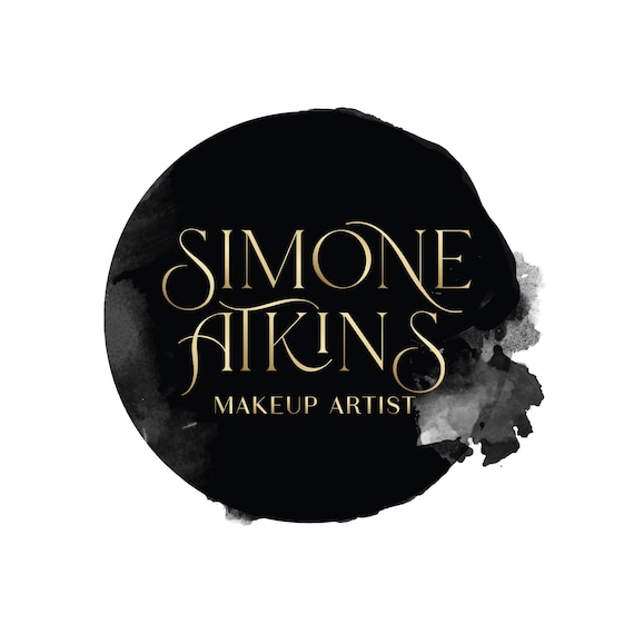 Simone Atkins Gold Script Black Watercolor Makeup Artist Logo Print