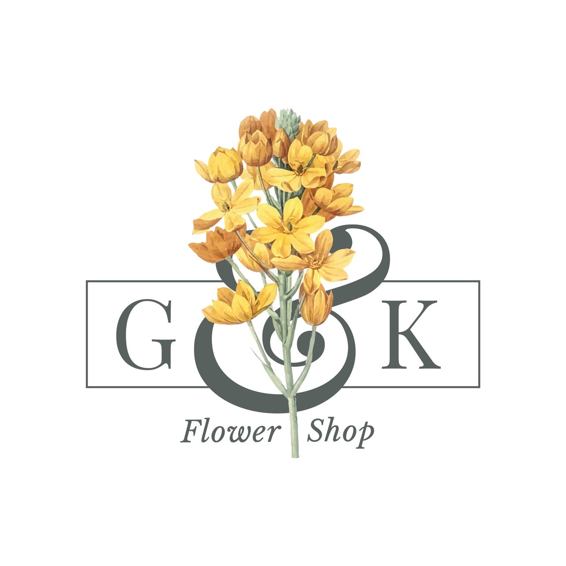 G&K Flower Shop Yellow Watercolor Blooms Premade Floral Logo Print - Image 2