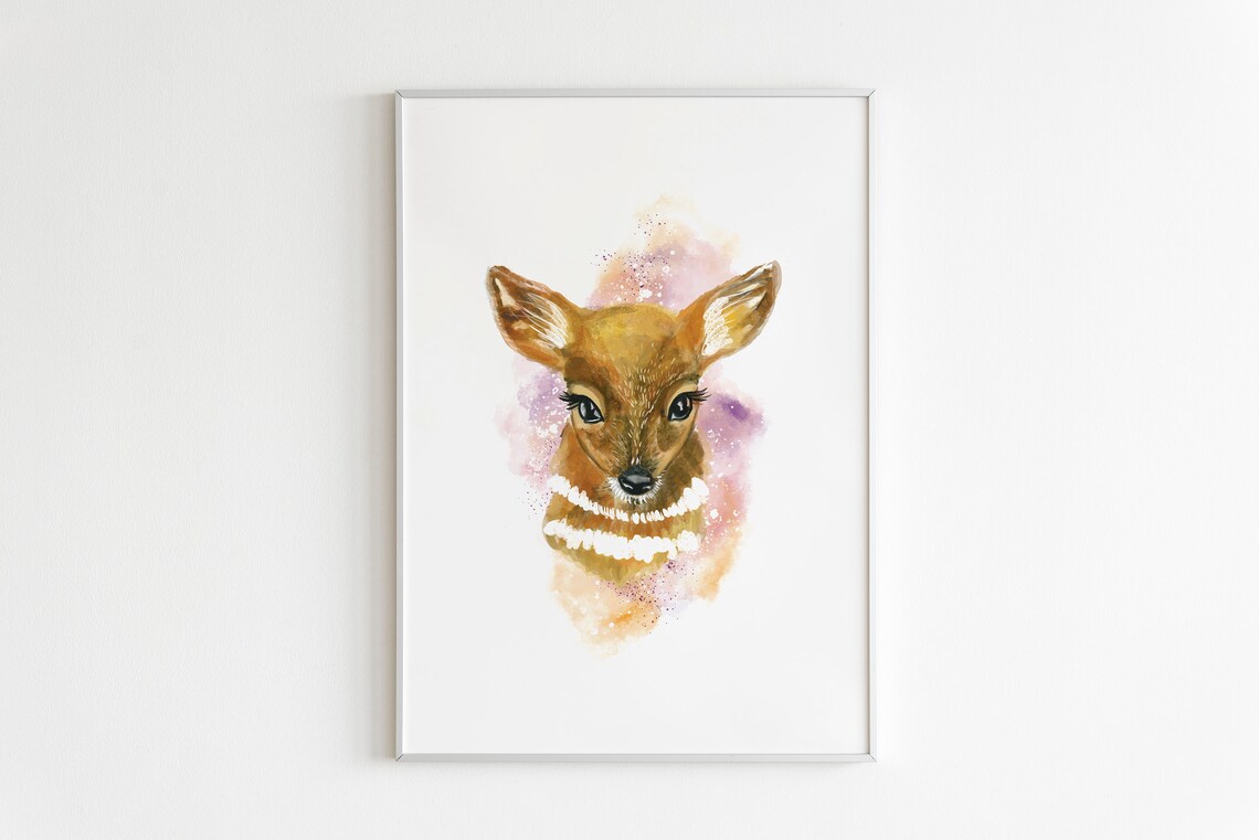 Baby Deer Watercolor Fawn Framed Sweet Nursery Animal Portrait Wall Art - Image 2
