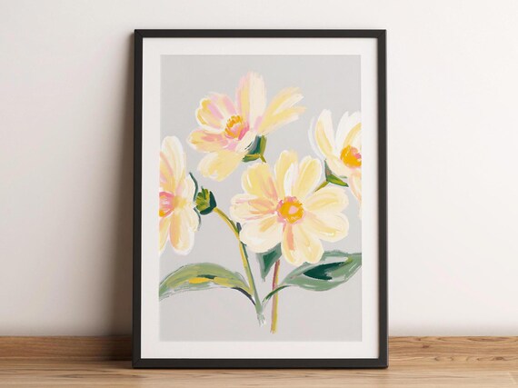 Yellow Flowers Wall Art Floral Neutral Home Decor Botanical Print Pastel Watercolor
