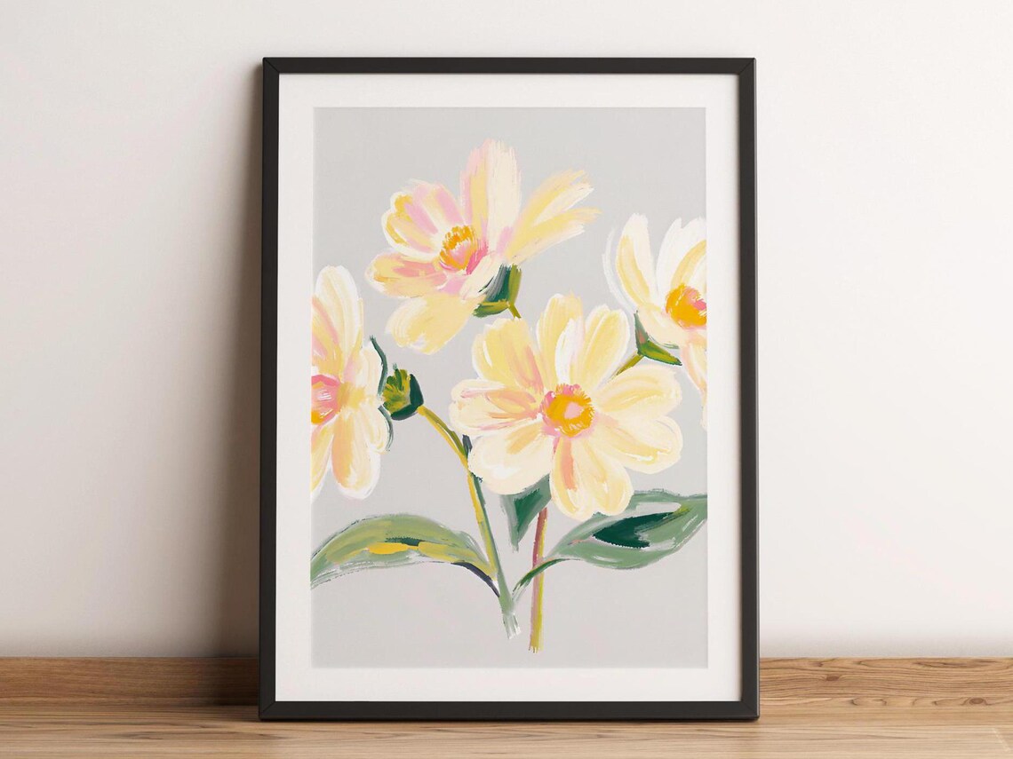 Yellow Flowers Wall Art Floral Neutral Home Decor Botanical Print Pastel Watercolor