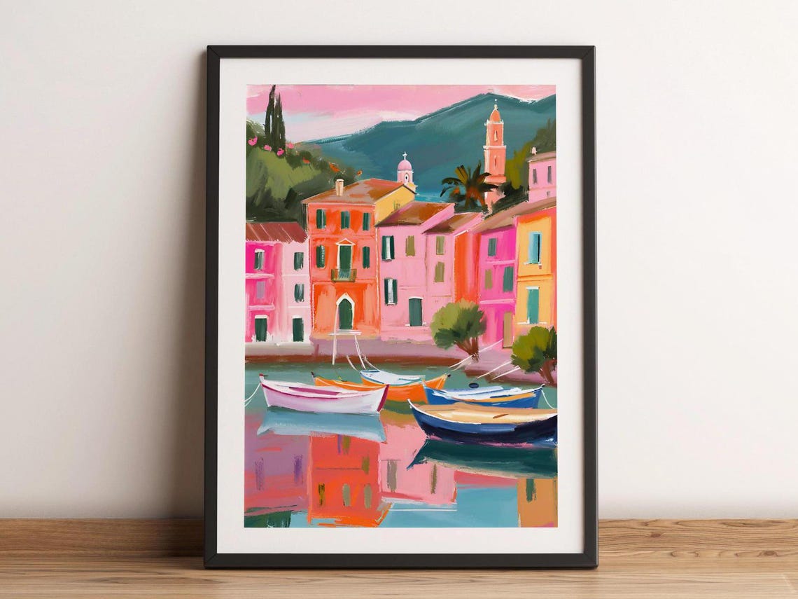 Portofino Painting Wall Art Watercolor Italy Travel Print City Landmark Landscape Home Decor Italian Artwork Poster