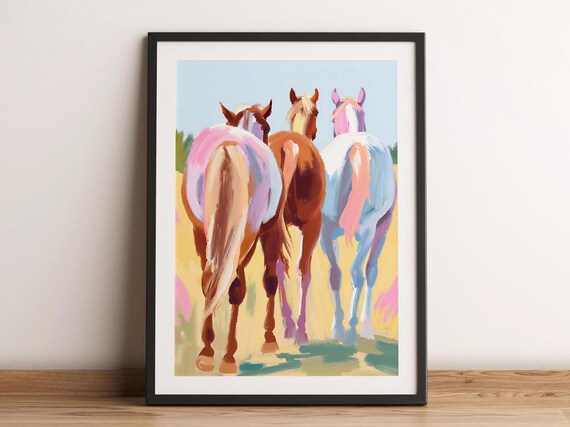 Three Pastel Horses From Behind Colorful Equine Art Wall Poster