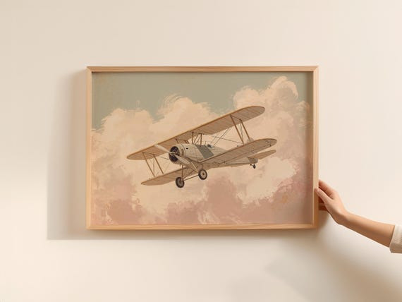 Pastel Biplane Nursery Art Print Baby Room Decor