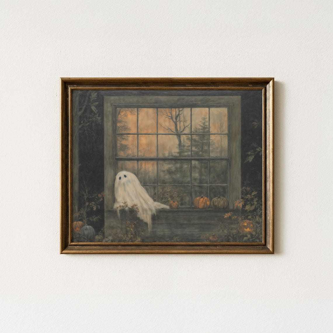 On Windowsill Halloween Art Print Vintage Dark Academia