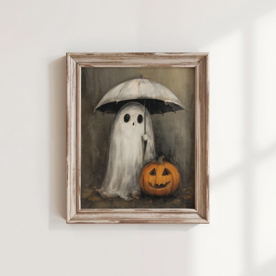 With Pumpkin Umbrella Print Dark Academia Halloween Art