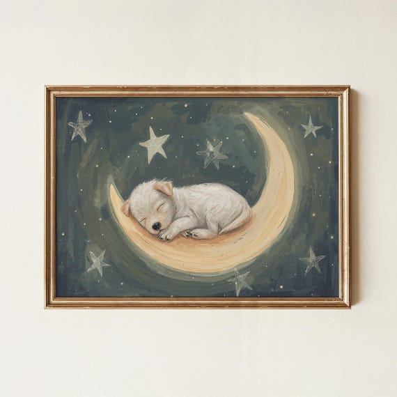 Puppy Moon Nursery Print Whimsical Baby Room Decor