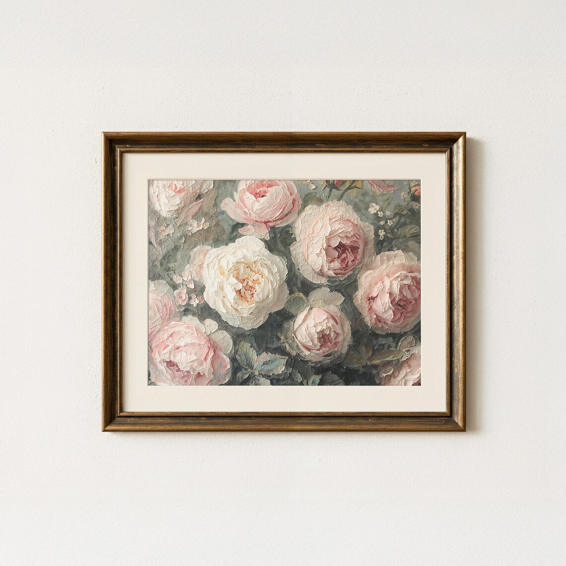 Blush Pink Peonies Vintage Oil Painting Romantic Floral Bouquet Art Poster
