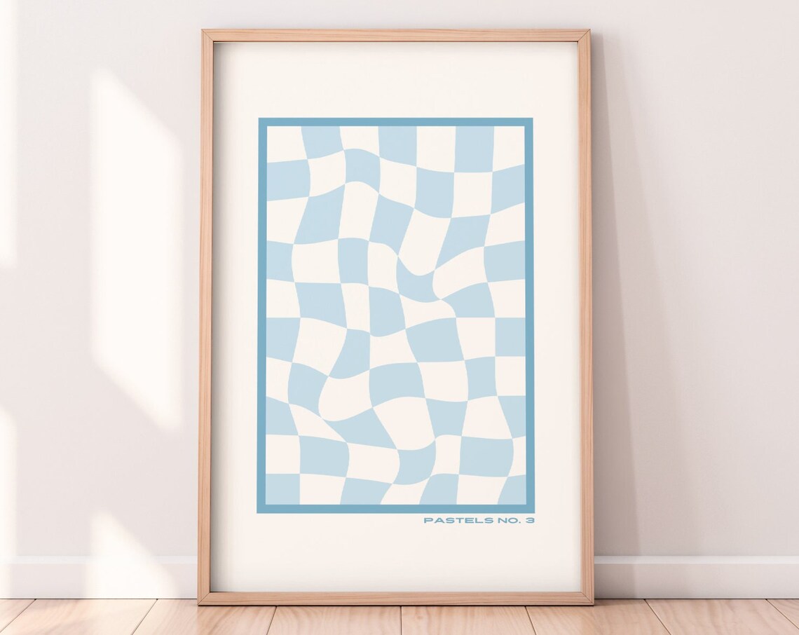 Pastels No 3 Blue Retro Checkered Art Print