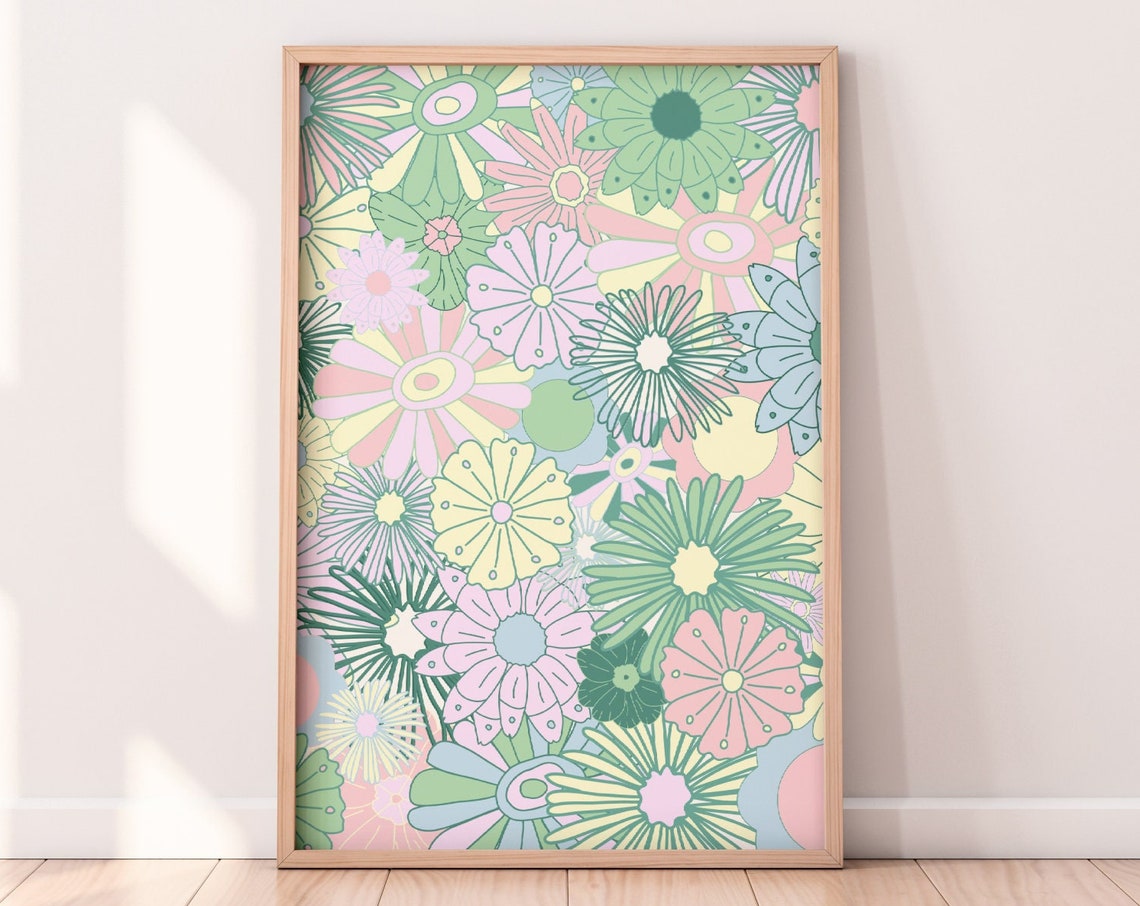 Retro 60s 70s Flower Poster Print, Danish Pastel