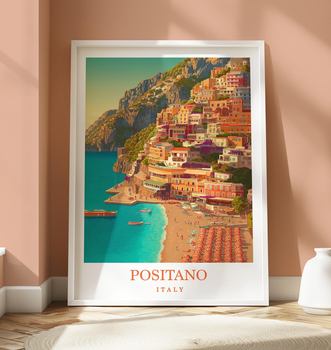 Positano Travel Poster, Amalfi Coast Italy