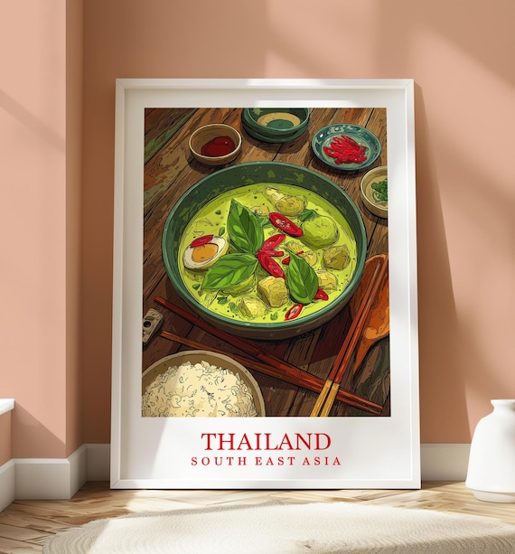 Thailand Green Curry Bowl Thai Food Travel Illustration Poster