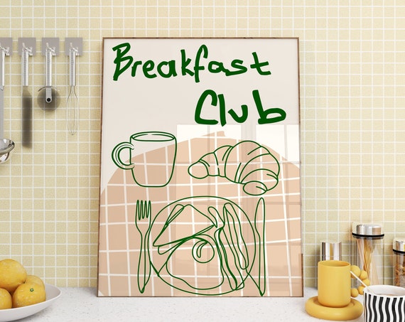 Breakfast Club Print Coffee Egg French Croissant Wall Art Aesthetic Kitchen Decor Cute Cooking Art Kitchen Wall Art Prints Chef