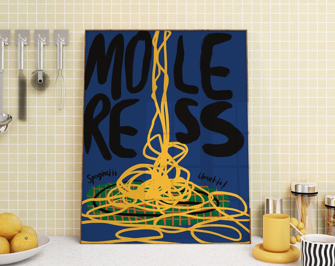 More Spaghetti Less Upsetti Funny Pasta Quote Kitchen Poster - Image 2