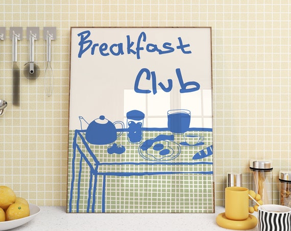 Breakfast Club Print Coffee Egg French Croissant Wall Art Aesthetic Kitchen Decor Cute Cooking Art Kitchen Wall Art Prints Chef