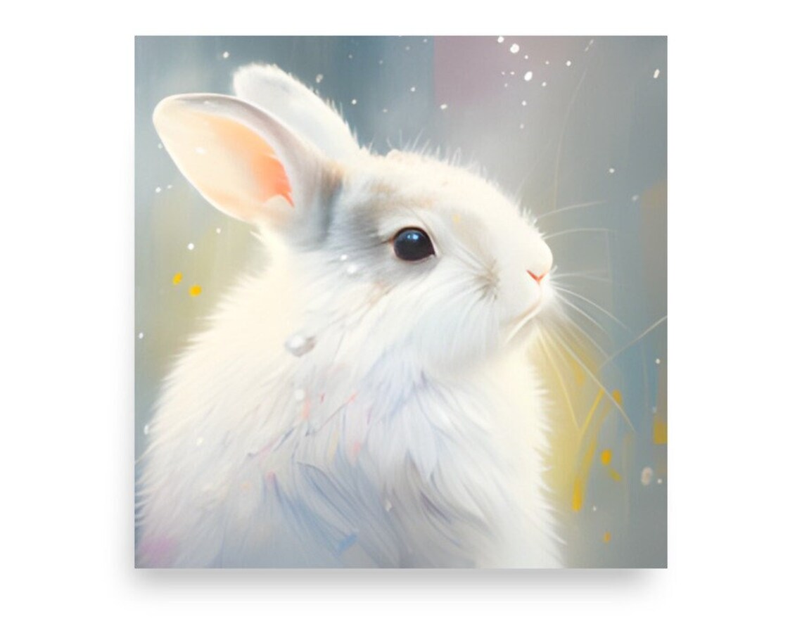 White Baby Bunny Close Up Portrait Watercolor Animal Art Poster