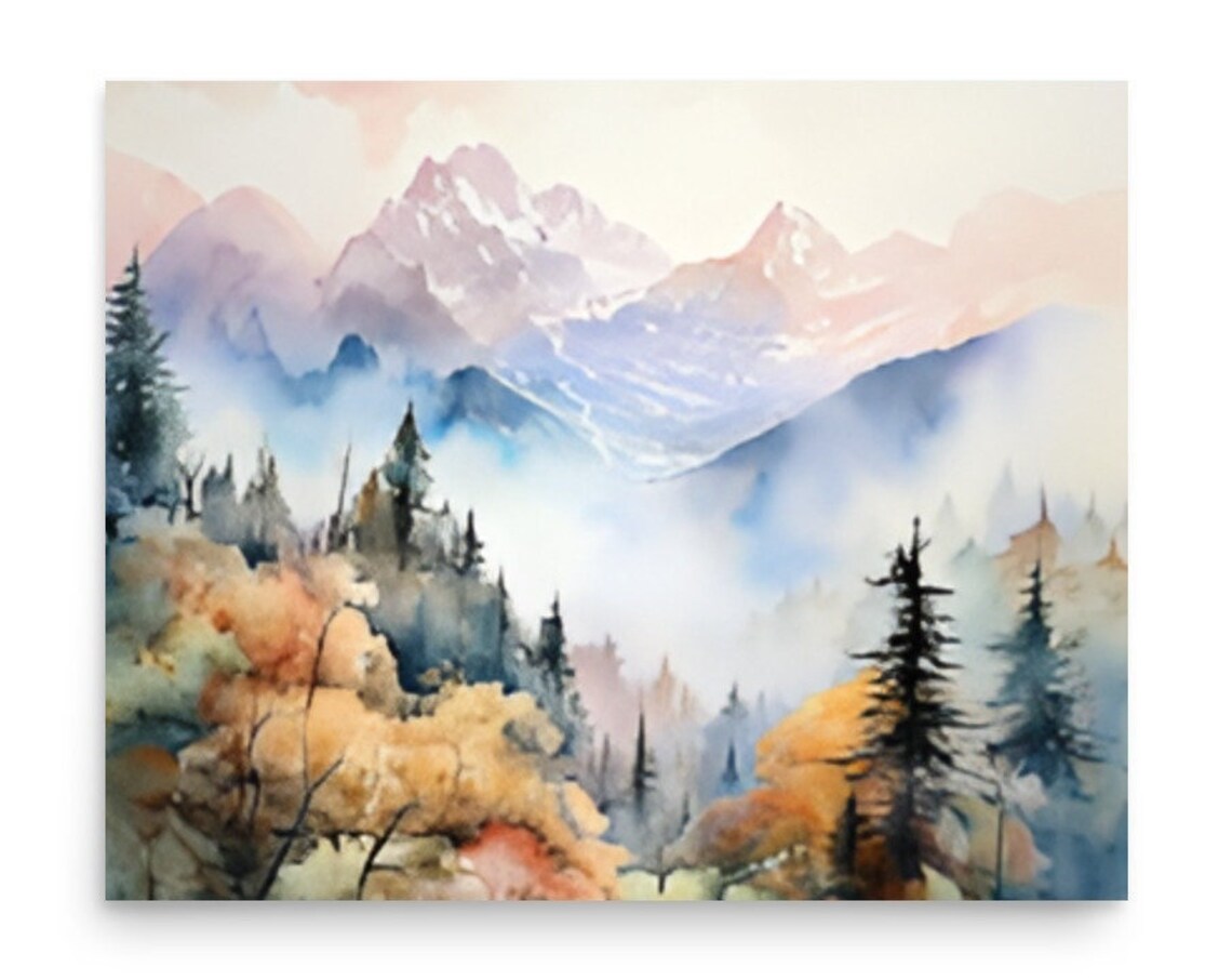 Rocky Mountains Colorado Watercolor Art Print, Autumn