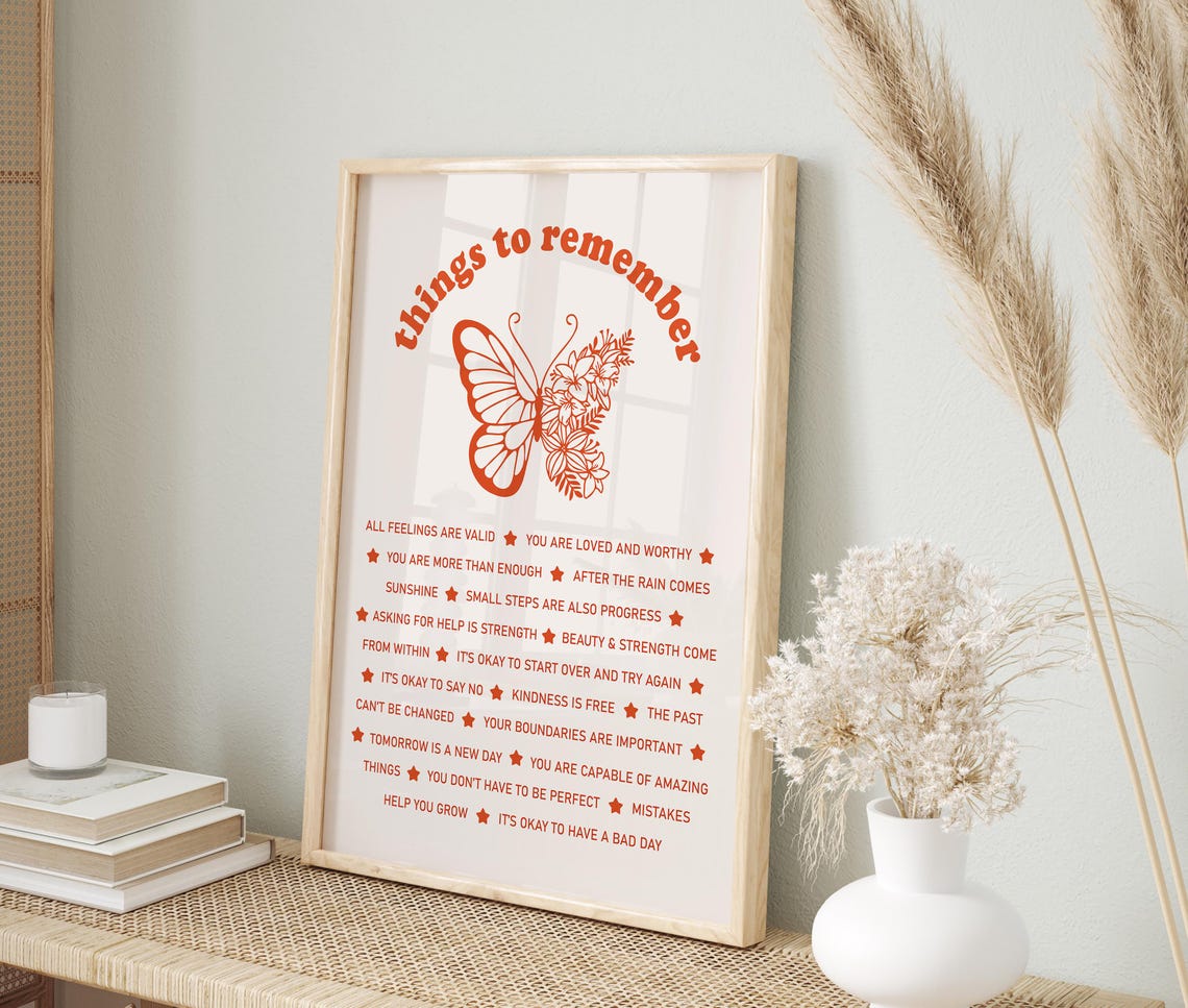 Things To Remember Retro Butterfly Mental Health Affirmations Poster