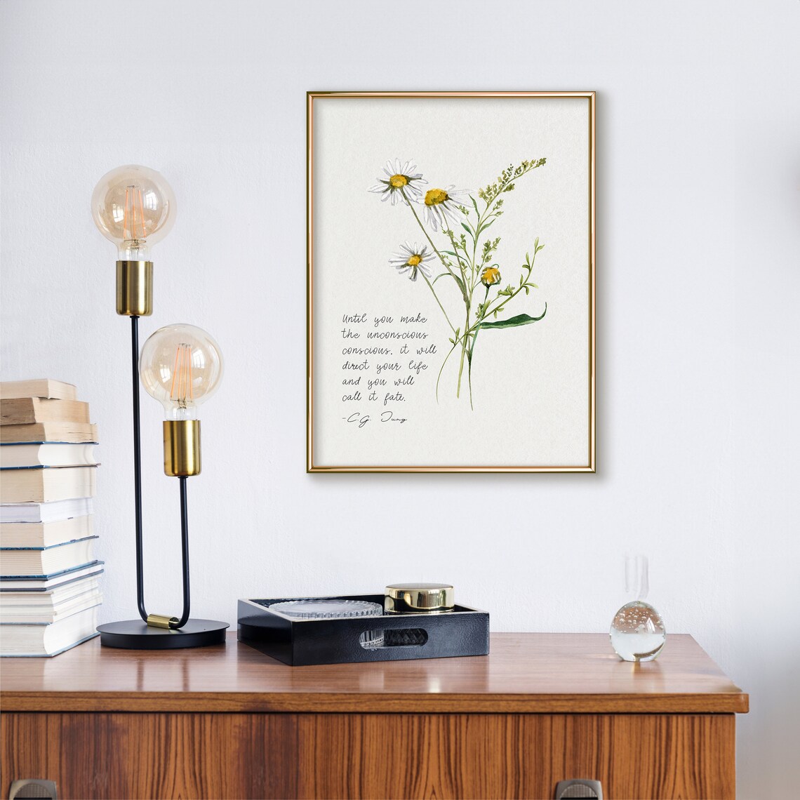 C G Jung Unconscious Conscious Quote Daisy Watercolor Poster