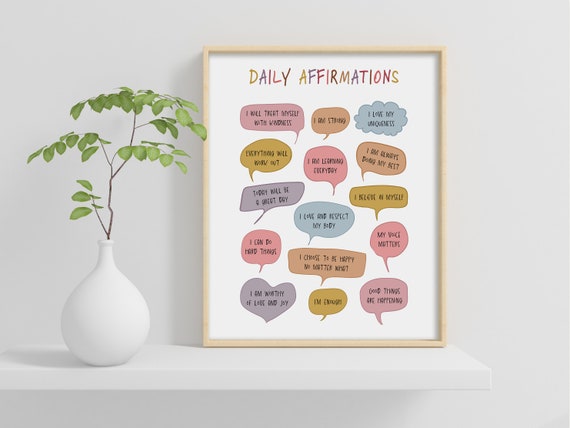 Daily Affirmations Mental Health Poster Therapy Office Decor School Psychologist Positive Affirmation Daily Check In Psychology Art