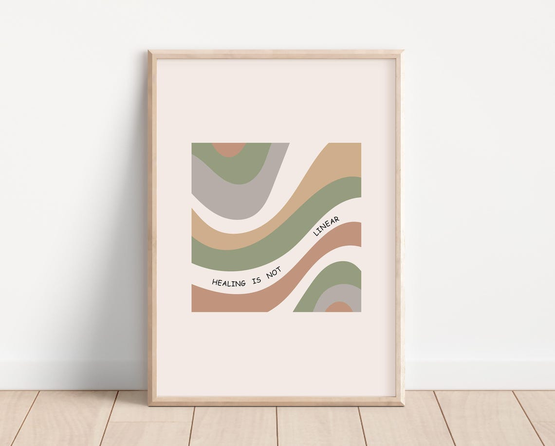 Healing Is Not Linear Earthy Abstract Retro Wavy Bands Poster - Image 2