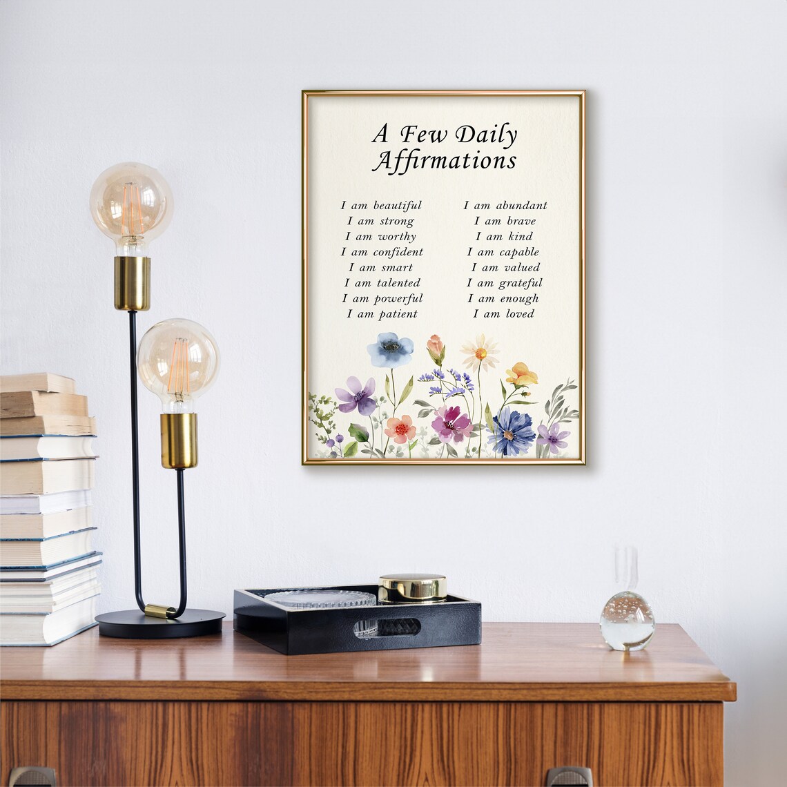 A Few Daily Affirmations I Am List Watercolor Wildflowers Poster - Image 3
