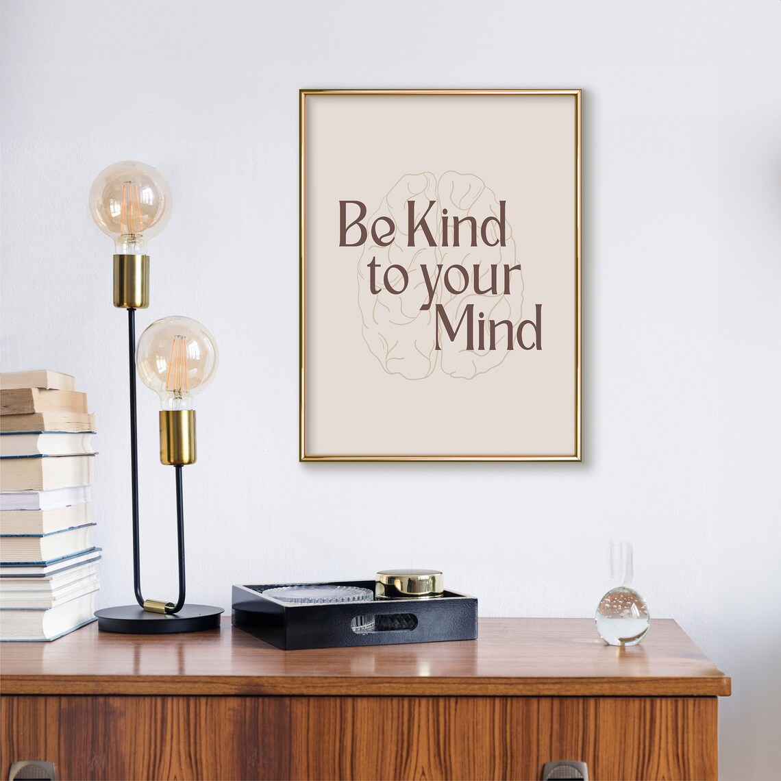 Be Kind to Your Mind Minimalist Beige Brain Mental Health Poster - Image 3