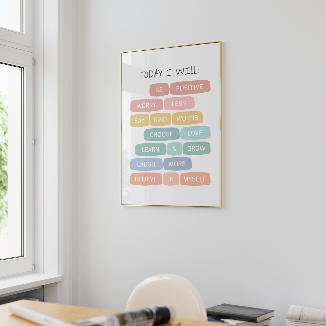 Today I Will Be Positive Worry Less Believe in Myself Affirmation Poster - Image 2