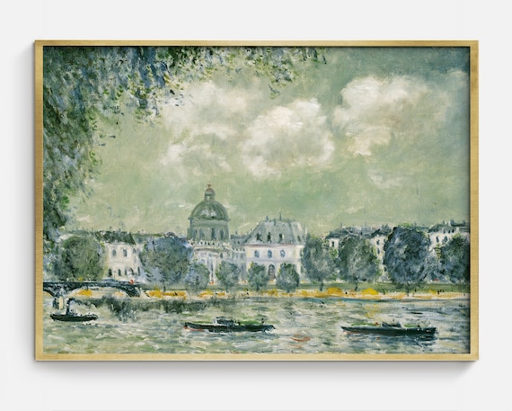 Vintage Paris Seine River Oil Painting Art Print