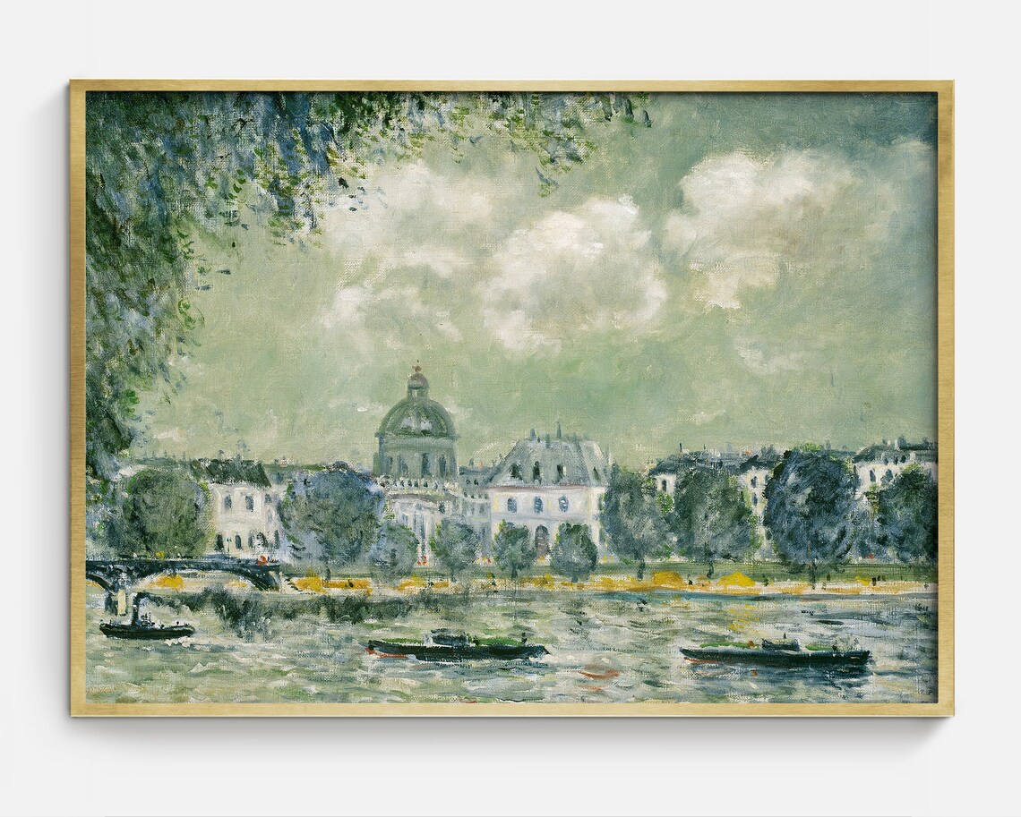 Vintage Paris Seine River Oil Painting Art Print