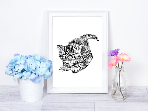 Prints Art Prints Black And White Unique Wall Dcor Wall Art Nursery Cute Wall Art Cat Lover Gift Pet Kitten